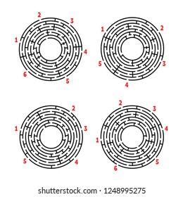 A set of rectangular mazes. Game for kids. Puzzle for children. Labyrinth conundrum. Flat vector illustration isolated on white background.