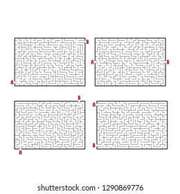 A set of rectangular mazes. Game for kids. Puzzle for children. Labyrinth conundrum. Flat vector illustration isolated on white background.