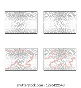 A set of rectangular mazes. Game for kids. Puzzle for children. Labyrinth conundrum. Flat vector illustration isolated on white background. With answer.