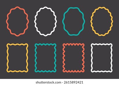 Set of rectangular and oval frames with wavy edges. Rectangular frames with wavy borders. Vector vintage frames for photos, text boxes, labels.