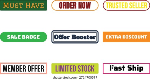 Conjunto de etiquetas rectangulares y ovaladas con texto promocional