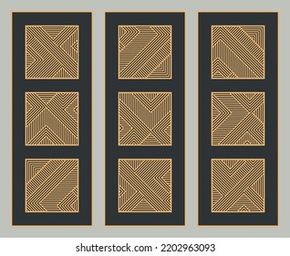 Set of rectangular panels with an abstract geometric pattern of straight