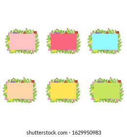 Set of rectangular pastel frames from spring flowers in flat style isolated on white background. Greeting card for Women's Day, place for text. Stock vector illustration for decoration and design