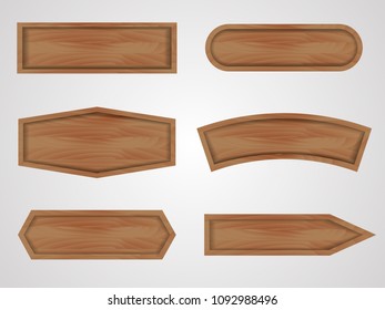 Set of rectangular realistic wooden sign. Vector illustration