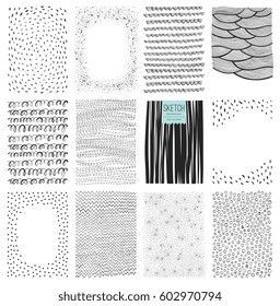 Set of rectangular scribble textures and abstract backgrounds. Vector illustration.