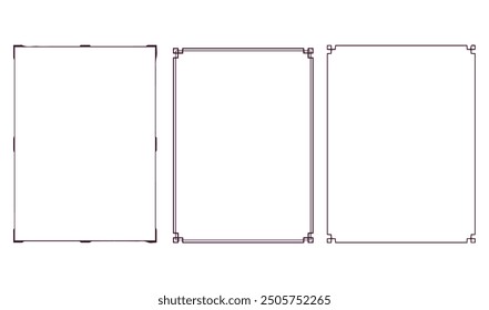 Set or rectangular shapes with squiggly borders. Tags, labels, stamps, crackers, 
coupons rectangle boxes with curvy, wiggly, wavy edges isolated on white background.
Set or rectangular shapes