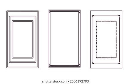 Set or rectangular shapes with squiggly borders. Tags, labels, stamps, crackers, 
coupons rectangle boxes with curvy, wiggly, wavy edges isolated on white background.
Set or rectangular shapes