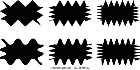 Set or rectangular shapes. Wavy edges rectangular shape isolated on white background. Curve borders, tags, labels, rectangle boxes shape vector illustration. Rectangle shape frames with zigzag edge