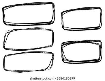 Set of rectangular and square grunge frames. Black charcoal, chalk and ink drawn borders for posters, banners, covers, web, scrapbooking, and graphic design projects. Vector illustration.