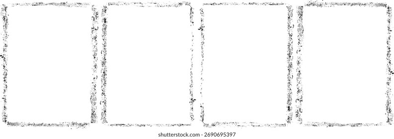 Set of rectangular and square grunge frames. Vector illustration of textured linear shapes drawn with rough brushes	
