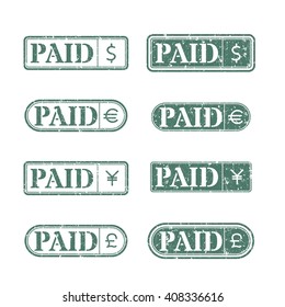 A set of rectangular stamps paid to the leading world currencies, vector illustration.