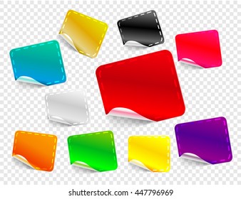 Set of rectangular stickers, different colors and shapes. Vector isolated