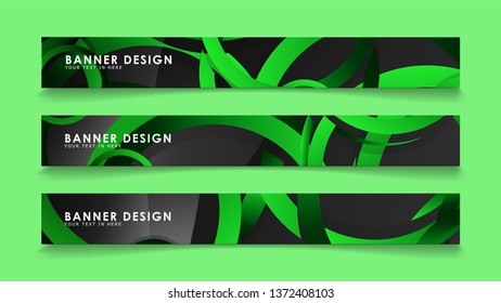 Set rectangular vector banners with background of dark green circles