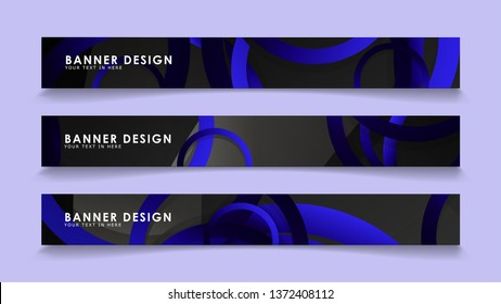Set rectangular vector banners with background of dark blue circles