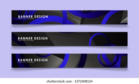 Set rectangular vector banners with background of dark blue circles