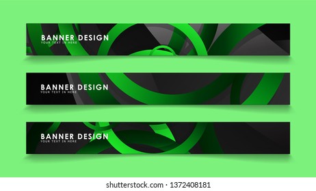Set rectangular vector banners with background of dark green circles