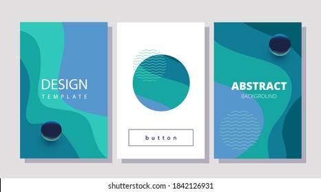 
set of rectangular vector patterns on light background with blue-green wavy lines