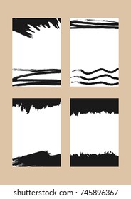 Set of rectangular vertical backgrounds with brush strokes. Grunge, sketch, watercolor. Drawn by hand. Vector illustration.