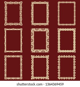 Set of rectangular vintage frames isolated background. Vector design elements that can be cut with a laser. A set of frames made of decorative lace borders.