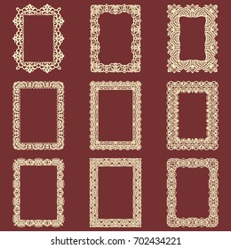 Set of rectangular vintage frames isolated background. Vector design elements that can be cut with a laser. A set of frames made of decorative lace borders.