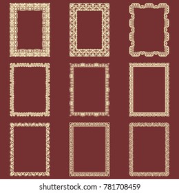Set of rectangular vintage frames isolated background. Vector design elements that can be cut with a laser. A set of frames made of decorative lace borders.