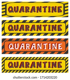Set of rectangular warning signs with 3d inscription quarantine