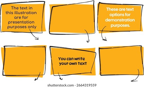 set of rectangular yellow speech bubbles with dark outline