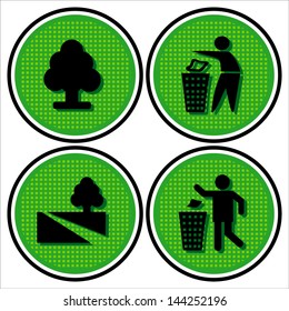 set of recyclable materials for waste management, tree, forest, park