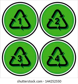 set of recyclable materials for waste management, packaging PET