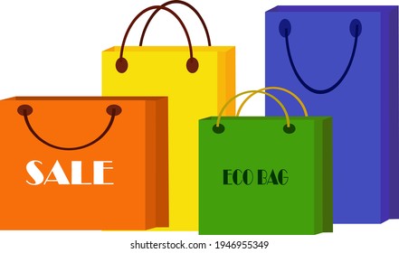 A set of recyclable shopping bags. Eco-friendly paper bags for shopping. Vector illustration. Modern design for packaging, flyers, brochures, designs and logos.