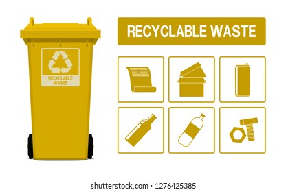 Set of recyclable waste icon on transparent background
