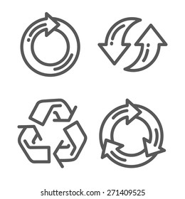 Set of recycle arrow icon thin line for web and mobile, modern minimalistic flat design. Vector dark grey icon on light grey background.