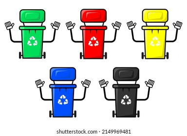 Set of Recycle Bin character cartoon illustration 