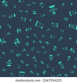Set Recycle bin, Electric saving plug leaf, Iceberg and Eco nature battery on seamless pattern. Vector