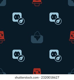 Set Recycle bin, Iceberg and Electrical outlet on seamless pattern. Vector