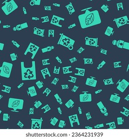 Set Recycle bin with recycle, Location with leaf, Plastic bag with recycle and Bottle of water on seamless pattern. Vector