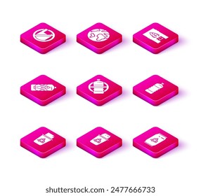 Set Papelera de reciclaje con el símbolo de reciclaje, y puede, Detener la contaminación de plástico del océano, Sin botella, Puede, Plástico, y el icono del globo terráqueo. Vector