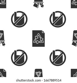 Set Recycle bin with recycle symbol, Paper with recycle and Say no to plastic bags poster on seamless pattern. Vector