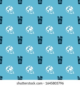 Set Recycle bin with recycle symbol and Planet earth and a recycling on seamless pattern. Vector
