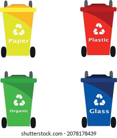 conjunto de papelera de reciclaje vector disosal aislado amarillo verde rojo verde plástico orgánico vidrio colorido contenedor basura reciclar ecología residuos basura basura limpia basura icono de la contaminación ambiental 