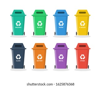Set of Recycle Bin Vector Illustrator. Recycle Bin Icons in Flat Minimalist Style, Isolated on White Background
