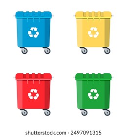 Set Recycle Bins for Trash and Garbage Isolated on White Background. Waste management concept. Vector illustration in flat design