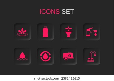 Set Recycle clean aqua, Bottle of water, Water drop, Mobile tank, tap, Fountain and  icon. Vector