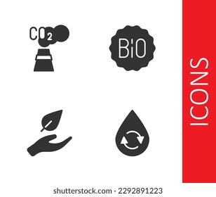Set Recycle clean aqua, CO2 emissions in cloud, Leaf hand and Banner for bio icon. Vector
