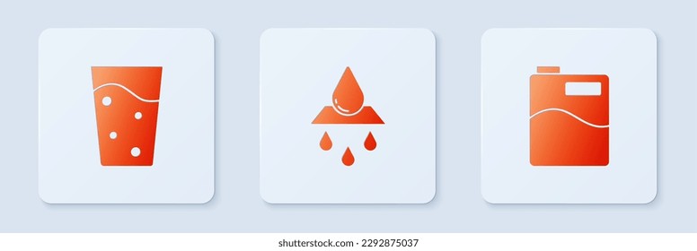 Set Recycle clean aqua, Glass with water and Big bottle. White square button. Vector