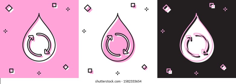 Set Recycle clean aqua icon isolated on pink and white, black background. Drop of water with sign recycling.  Vector Illustration