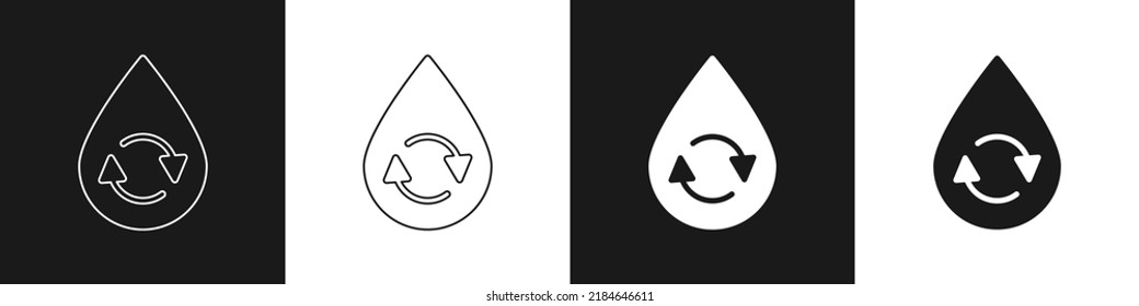 Set Recycle clean aqua icon isolated on black and white background. Drop of water with sign recycling.  Vector