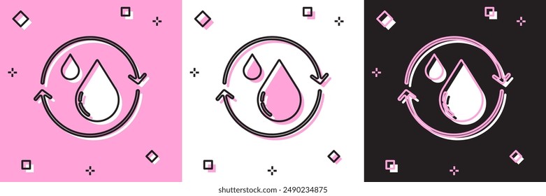 Set Recycle clean aqua icon isolated on pink and white, black background. Drop of water with sign recycling.  Vector
