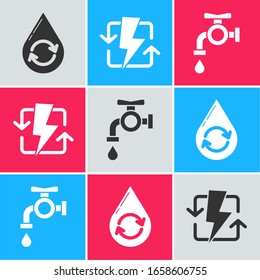 Set Recycle clean aqua, Recharging and Water tap icon. Vector
