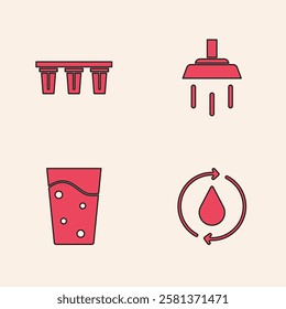 Set Recycle clean aqua, Water filter, Shower and Glass with water icon. Vector